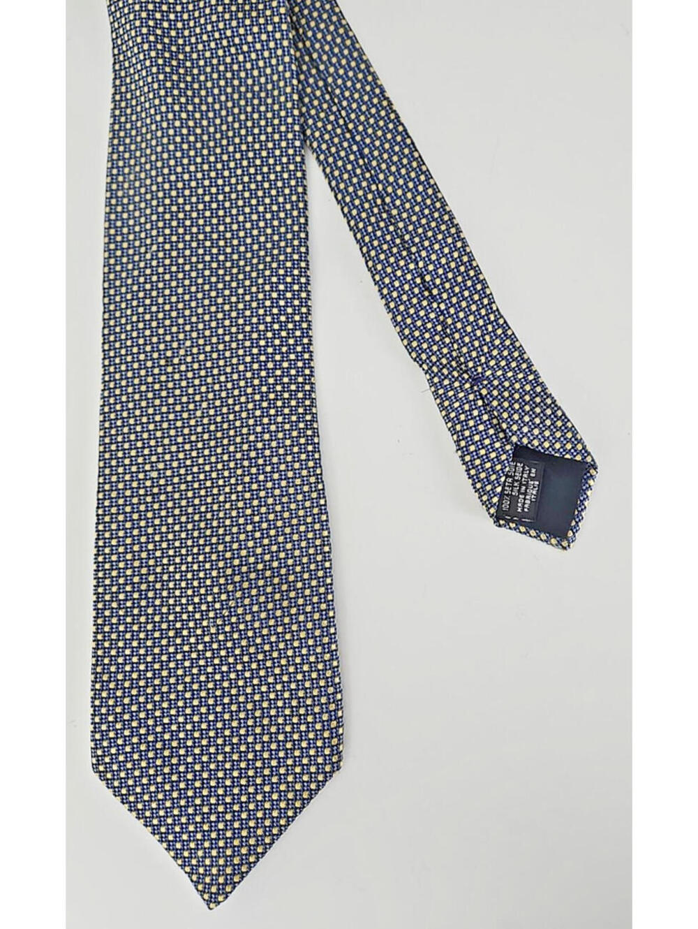 Canali Tie Mens Blue Yellow Checks Dots 100% Silk Handmade Made In Italy